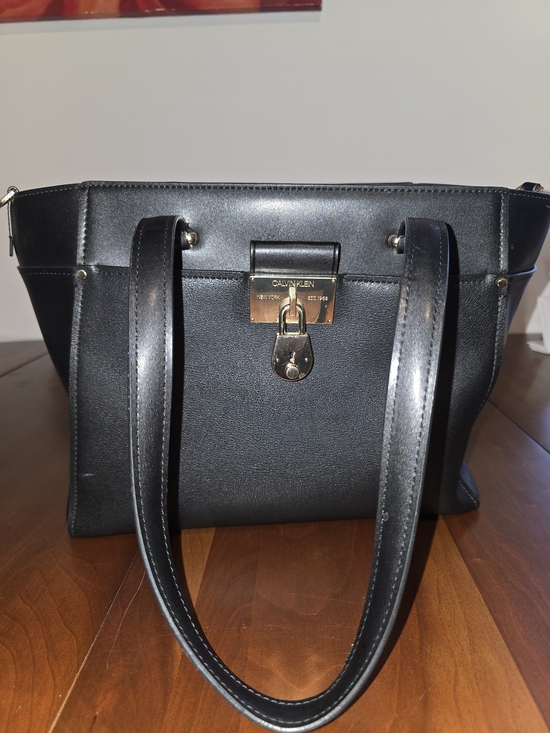 Calvin Klein Handbags - Calvin Klein Black Leather Tote Bag with Gold Lock